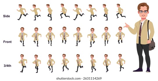 Empresário executando animação, Run Cycle animação sprite sheet, quadro por quadro executar animação