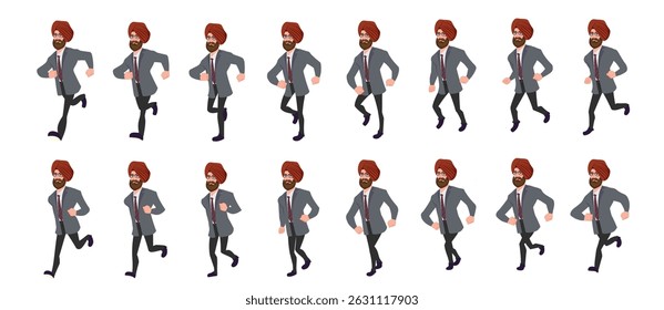 Businessman running animation, Run Cycle animation sprite sheet, Frame by frame run animation
