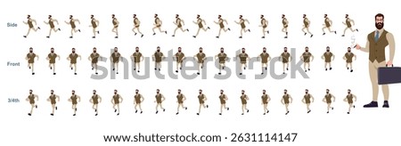 Businessman running animation, Run Cycle animation sprite sheet, Frame by frame run animation
