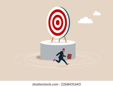 Businessman running around the target. Modern vector illustration in flat style