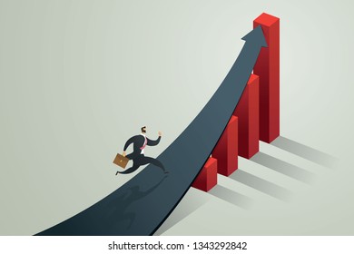 Businessman running to arrow to achieve a target and growth business,  concept Vector illustration