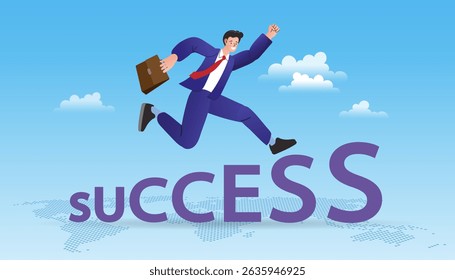 Businessman running and arrows. Great start, career boost or fast business growth metaphorical. looking to the future. Concept business vector illustration.