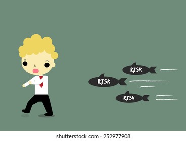 businessman running for avoid risk which moving full speed.