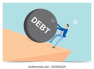 Businessman running away from the big debt ball, Vector illustration design