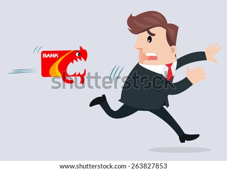 businessman running away from credit card
