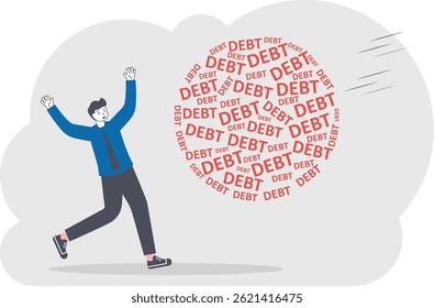 Businessman running away from debt, illustration vector cartoon


