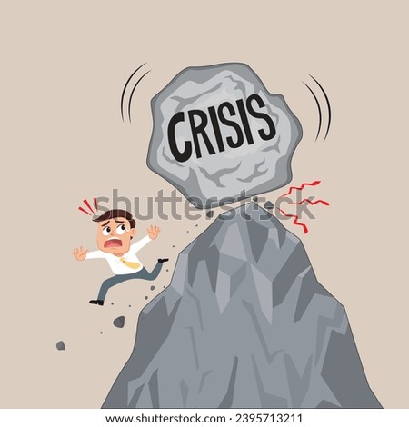 Businessman running away from falling rolling stone,Ball stone, Failure in business concept, 
illustration vector cartoon.