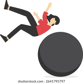 Businessman running away from huge Debt pendulum, Tax and debt burden or fees and crisis and bankruptcy concept, stock illustration

