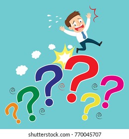 Businessman running away from question mark, illustration vector cartoon