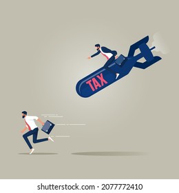 Businessman running away from rocket tax, business financial vector concept