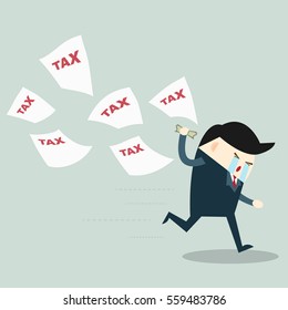 Businessman running away from tax