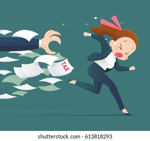 Businessman running away from tax,  Business concept illustration.