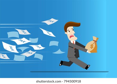 businessman running away from tax. for tax concept
