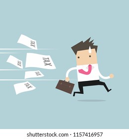 Businessman running away from tax invoice. vector