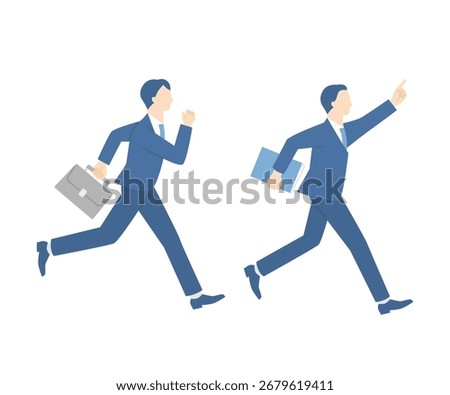 Businessman running with a bag and documents.
