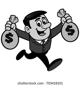 Businessman Running with Bags of Money Illustration