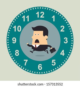Businessman running in the big clock, Business concept