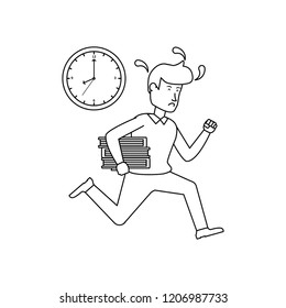 businessman running with books and clock