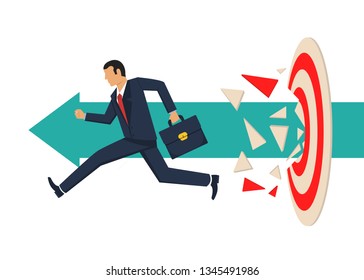 Businessman running and breaking target vector design illustration