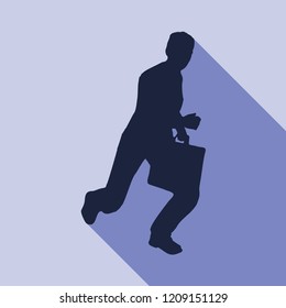 Businessman running with briefcase. Abstract illustration. Modern lifestyle metaphor. Web icon with long shadow