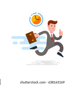 Businessman Running With Briefcase. Cartoon Vector Illustration.