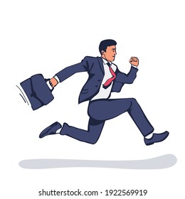 Businessman running with briefcase. Dynamic business concept. Late for work. Successful man in a suit run for work. Vector illustration sketch design. Isolated on background. Business people.