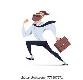Businessman running with briefcase. Flat style vector illustration.