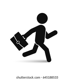 Businessman Running With Briefcase Icon, Vector Isolated Black Man Silhouette.