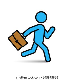 Businessman running with briefcase icon, vector color man silhouette.