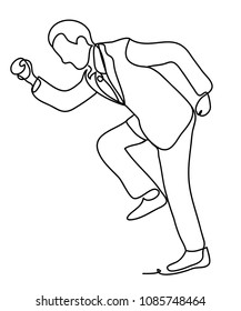 Businessman running. Business concept illustration. Continuous line drawing. Isolated on the white background. Vector illustration monochrome