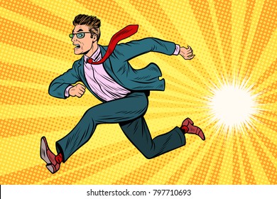 Businessman Running, Business Concept. Pop Art Retro Comic Book Vector Illustration