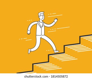 Businessman running up career ladder. Finance, business metaphor