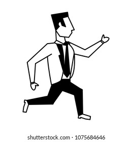 Businessman running cartoon on black and white