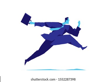 Businessman running with case. Vector illustration isolated on white background 