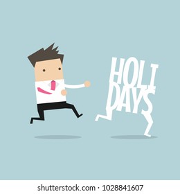 Businessman running catch up holidays. vector