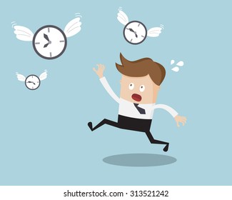Businessman Running and Catching Her Time Business Concept Cartoon Vector Illustration