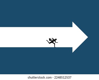 Businessman running in a cave with arrows leading the way. business solution
