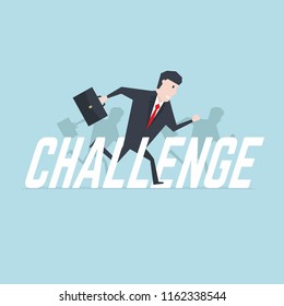 Businessman running with challenge text.