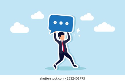 Um homem de negócios que funciona com um diálogo de bate-papo, ilustração do papel da comunicação no desenvolvimento da colaboração de negócios  