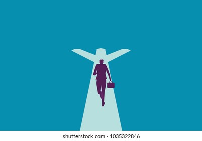 Businessman running and choice directions. Vector illustration decision business concept.