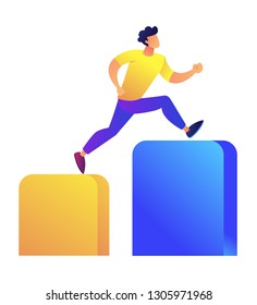 Businessman running up the columns graph vector illustration. Motivation and goal achievement, career development and ambition, challenge and success concept. Isolated on white background.