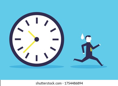Businessman running with deadline time for work vector design