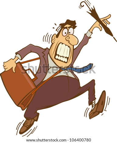 A businessman running desperately to catch a bus / train, to avoid getting late for work