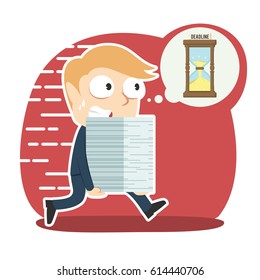 businessman running with documents due to deadline