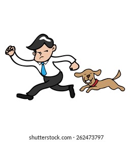 Businessman running with dog isolated vector