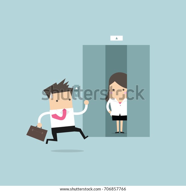 Businessman Running Elevator Elevator Closing Vector Stock Vector ...