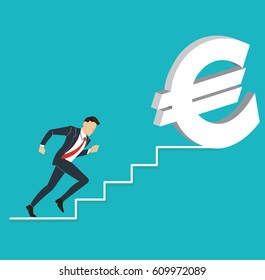 businessman running to Euro dollar icon