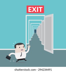 Businessman running to the exit door - Vector