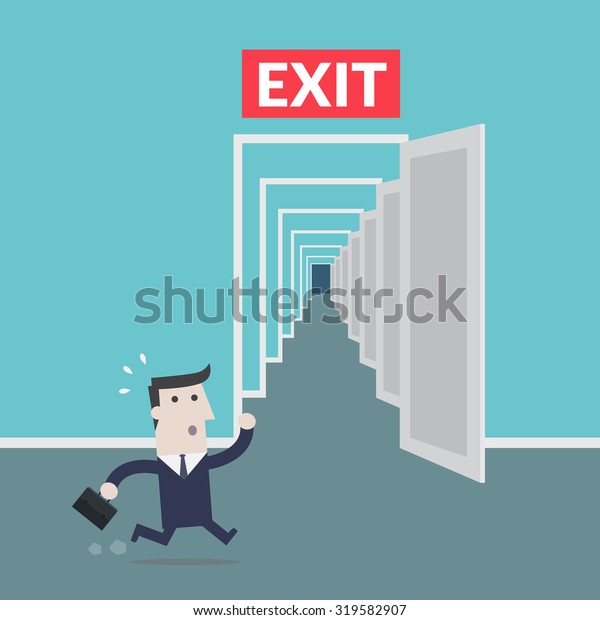 Businessman Running Exit Door Vector Stock Vector (Royalty Free) 319582907