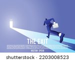 businessman is running to the exit, successfully way to avoid problem. leaving situation and find a new ways. business concept flat style. vector illustration.